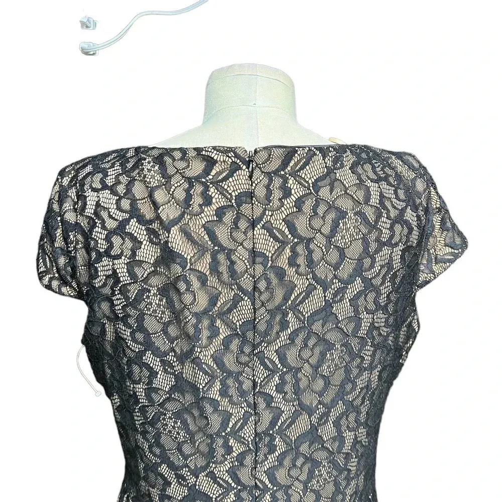 Dress The Population Cap Sleeve Faux Wrap Lace Dress Black Nude‎ Size L - Image 7