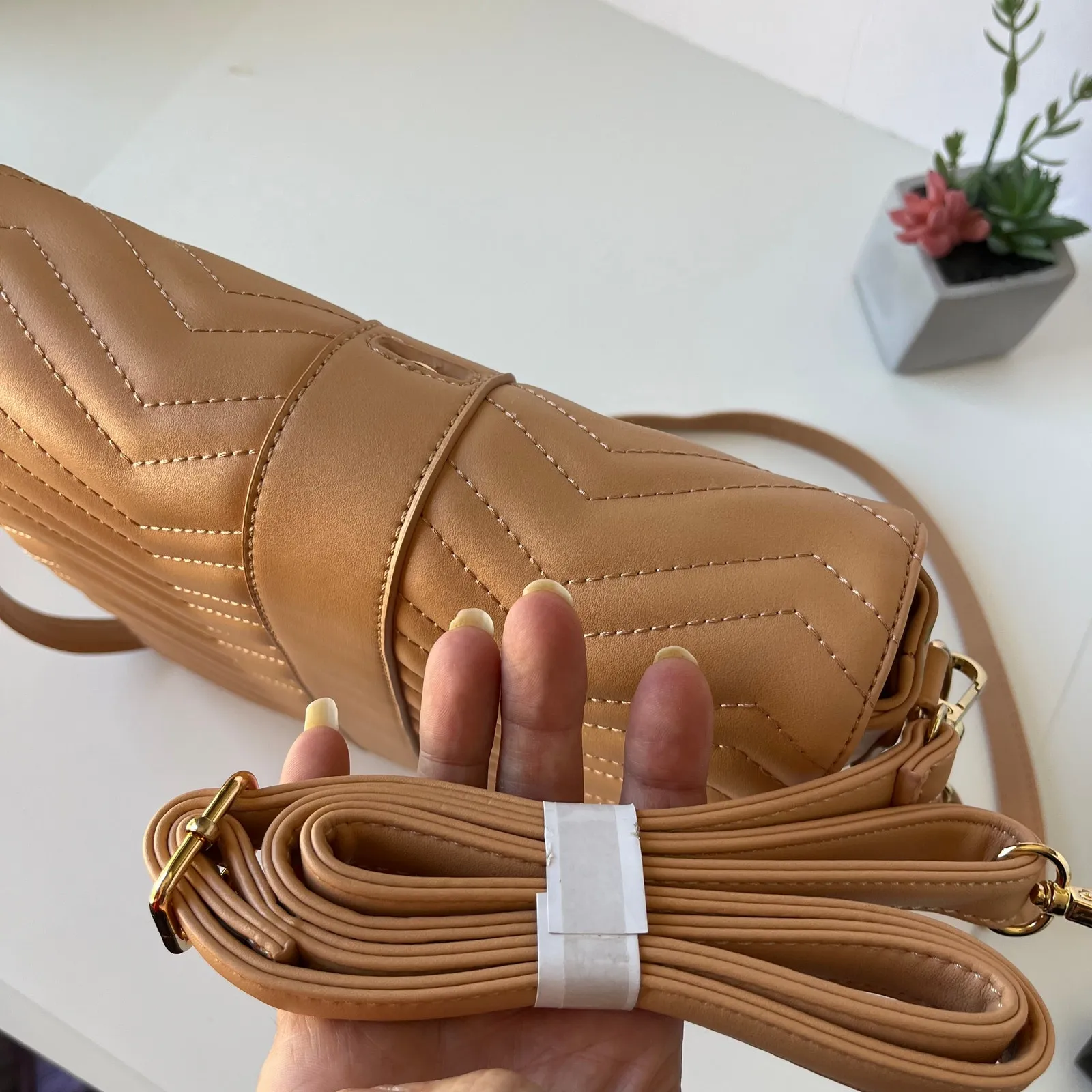 Piper Noble Quilt Convertible Backpack Crossbody Bag Neutral Blush Vegan Leather Tan - Image 14