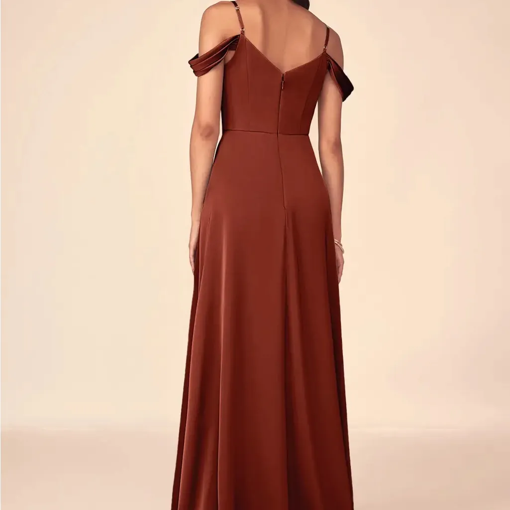 AZAZIE OCEAN Stretch Terracotta A-Line V-Neck Satin Dress size 2 (NWT) - Image 2