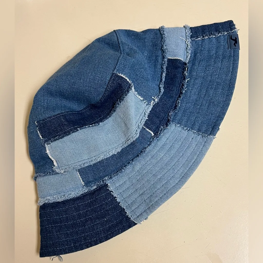 Hollister Women's Denim Patchwork Blue Bucket Hat - One Size - Image 3