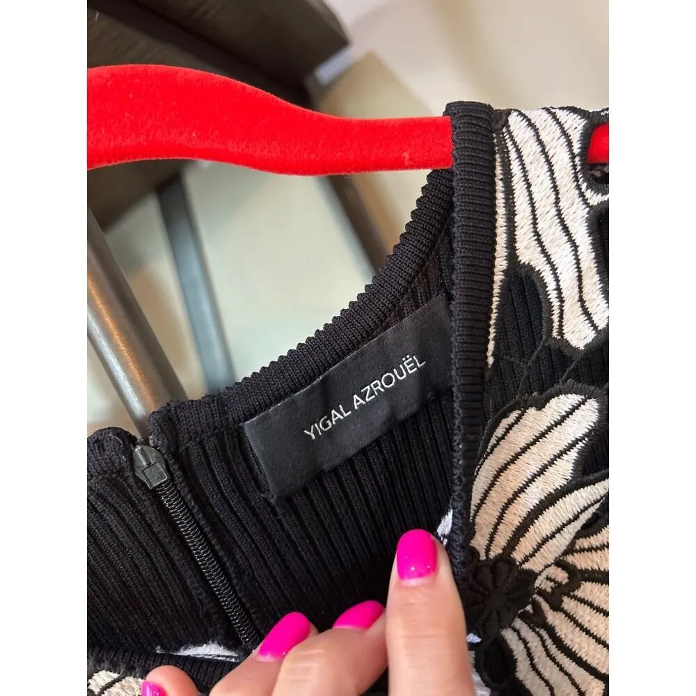 Yigal Azrouel Floral Embroidery Ribbed Knit Midi Dress Black Womens Size Small - Image 10