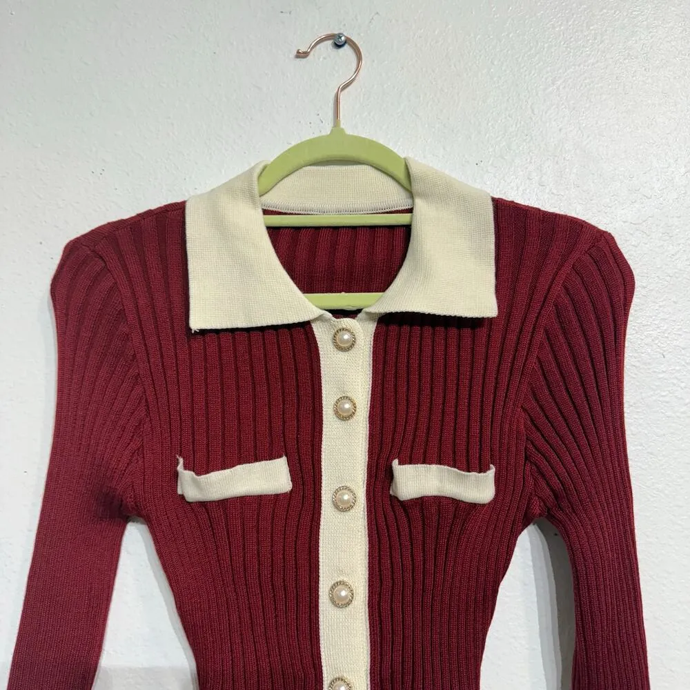 SheIn  Burgundy Button Front Sweater Sz 2 - Image 2