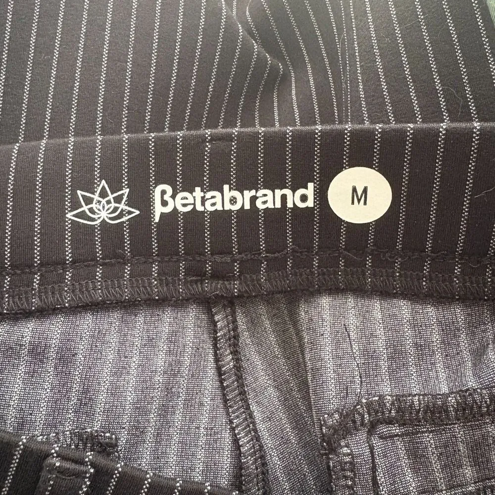 Betabrand Classic Dress Pant Yoga Pants Black Pinstripe Straight Leg Size Medium - Image 6