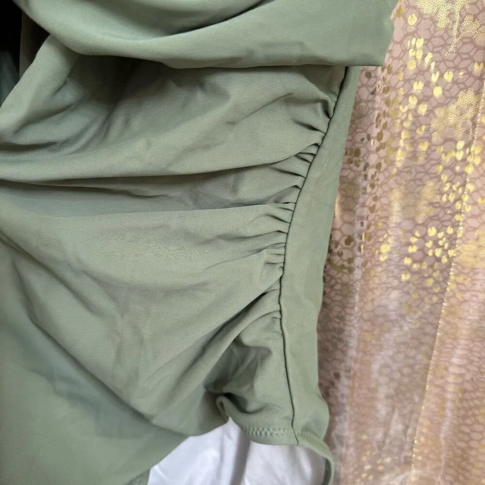 Women's Army Green Halter Deep V Neck One Piece Swimsuit XXL NWOT Size XL - Image 4