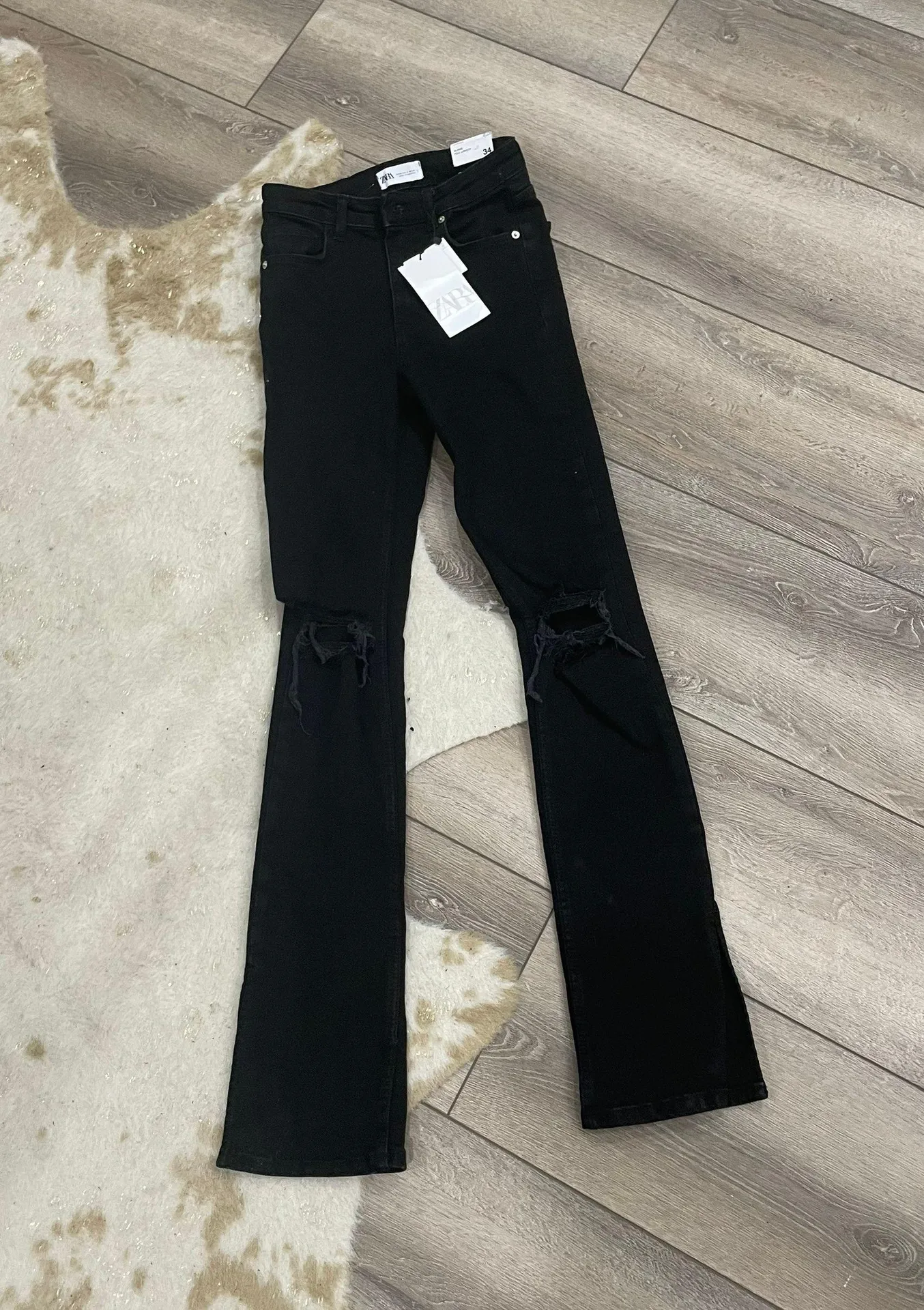 ZARA Split Hem Skinny Black Distressed Jeans - Image 3