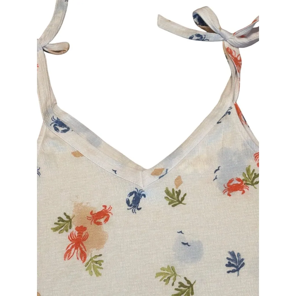 Laura Ashley White Lobster Crabs Sleeveless Nightgown Sand Pockets Size Large - Image 3