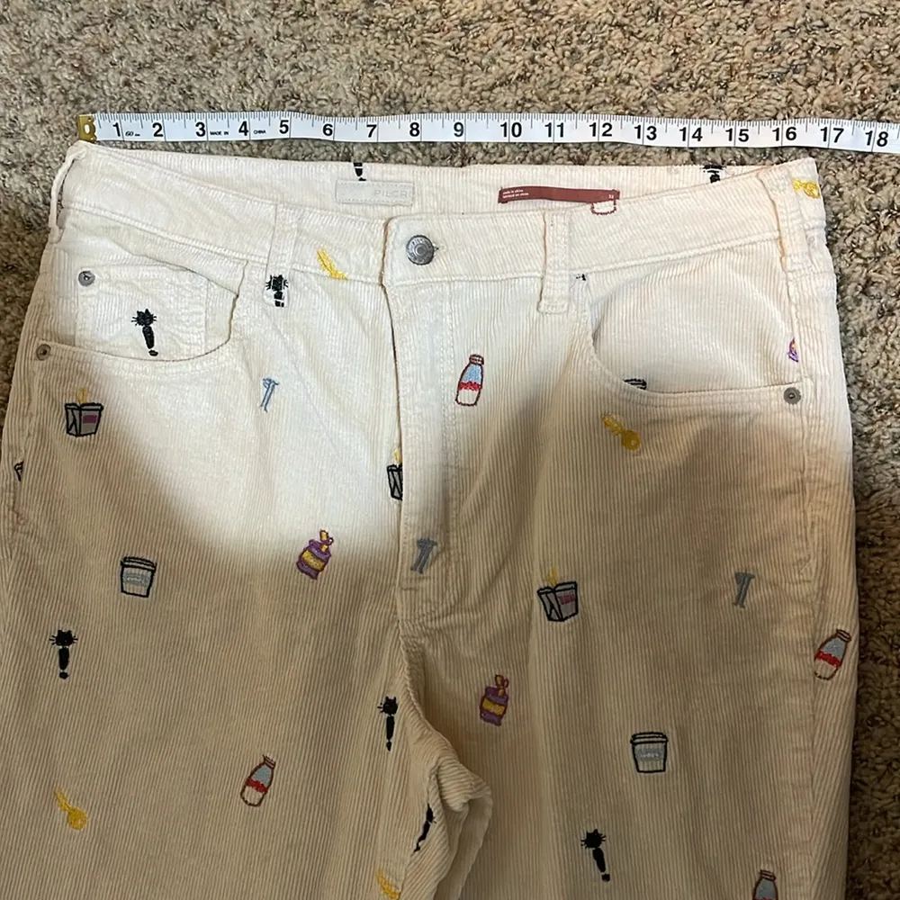Anthropologie Pilcro The Icon Flare Corduroy Embroidered Pants Cream Size 32 - Image 14