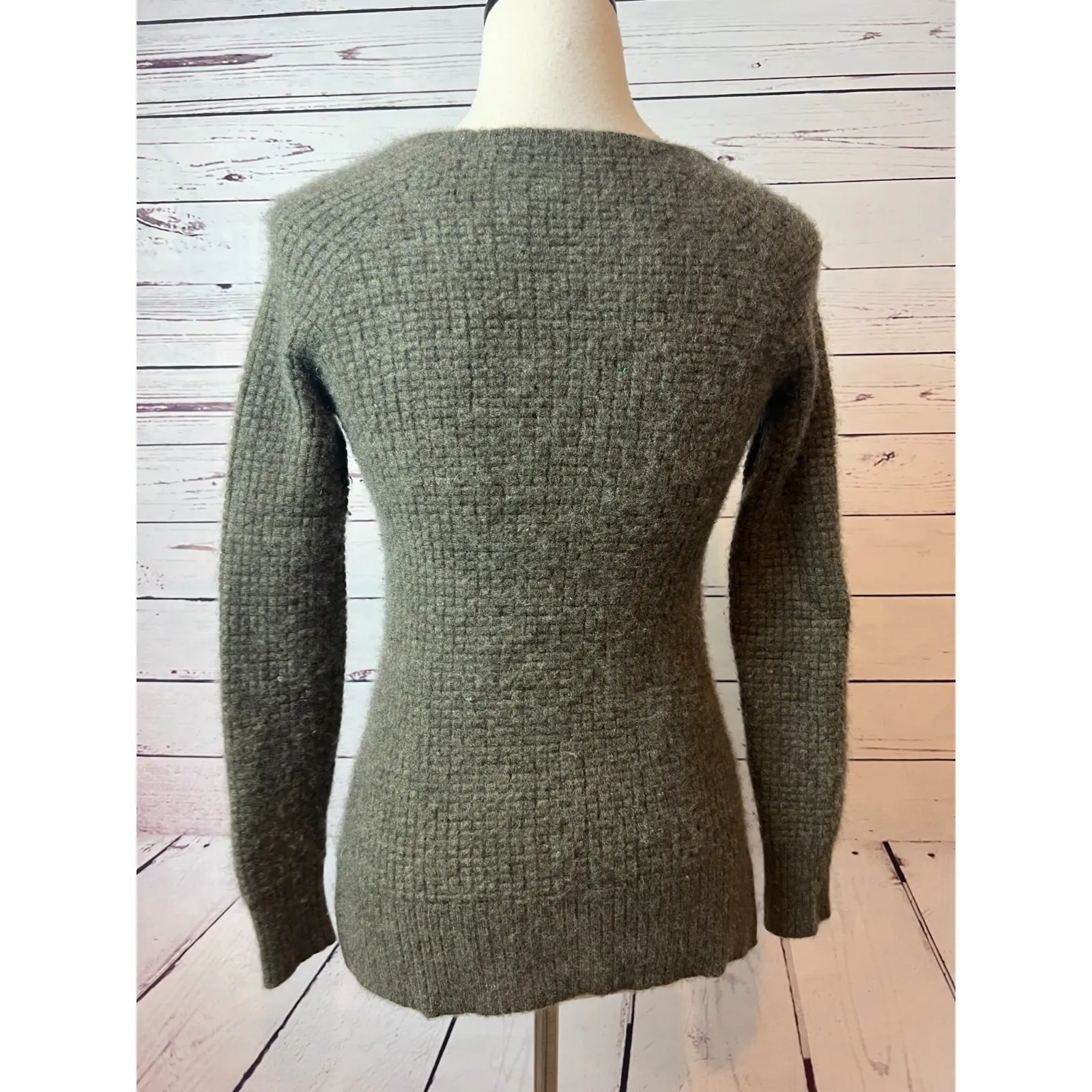 Athleta Lodge Cashmere Blend Textured Knit Pullover Sweater XS Extra Small Green - Image 3