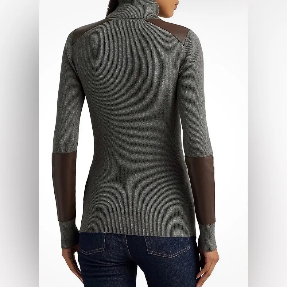 Lauren Ralph Lauren women’s faux leather trim ribbed turtleneck pullover size L - Image 5