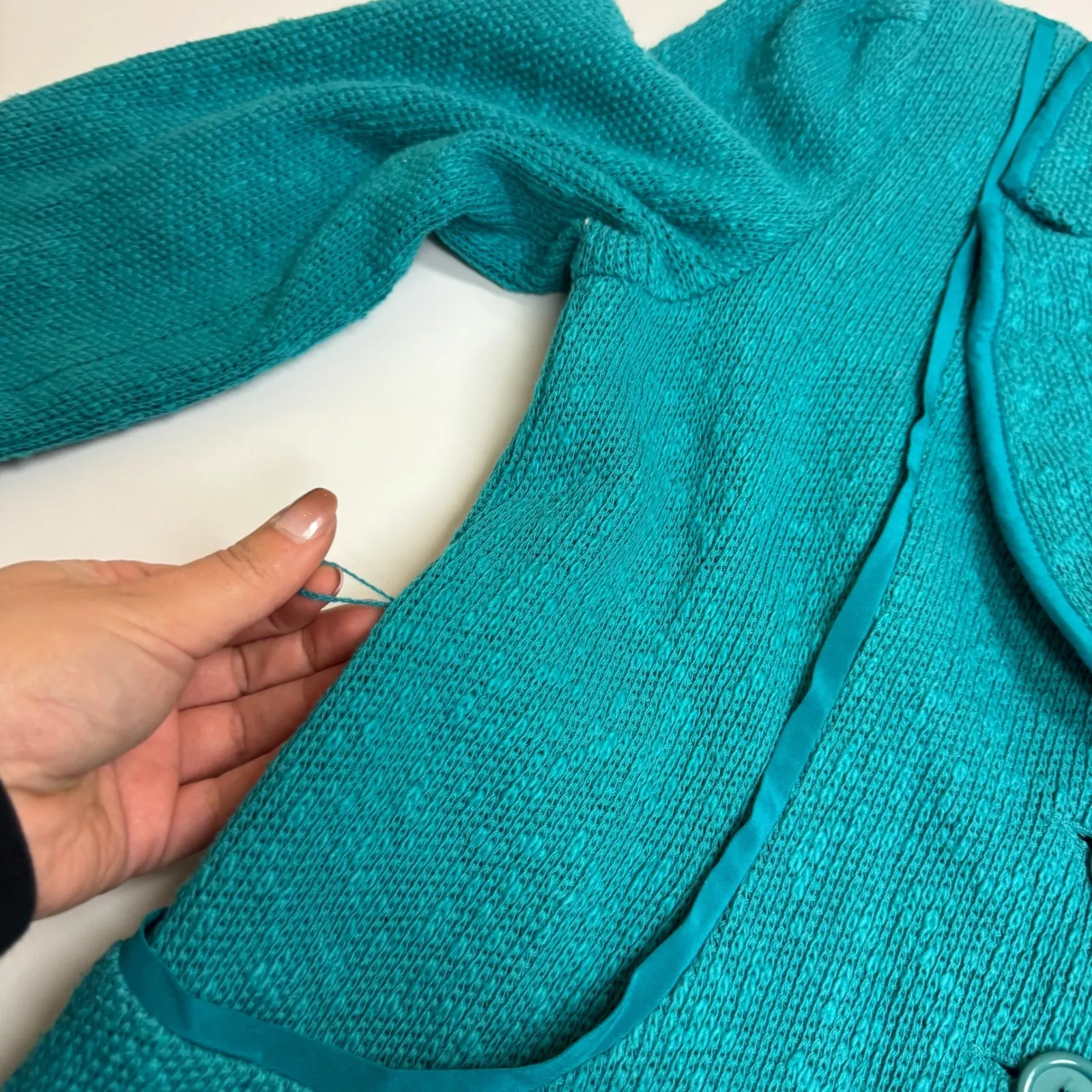 Nanette Lepore  Blazer Womens Medium Blue Green Tweed Jacket Button Front Cotton - Image 12