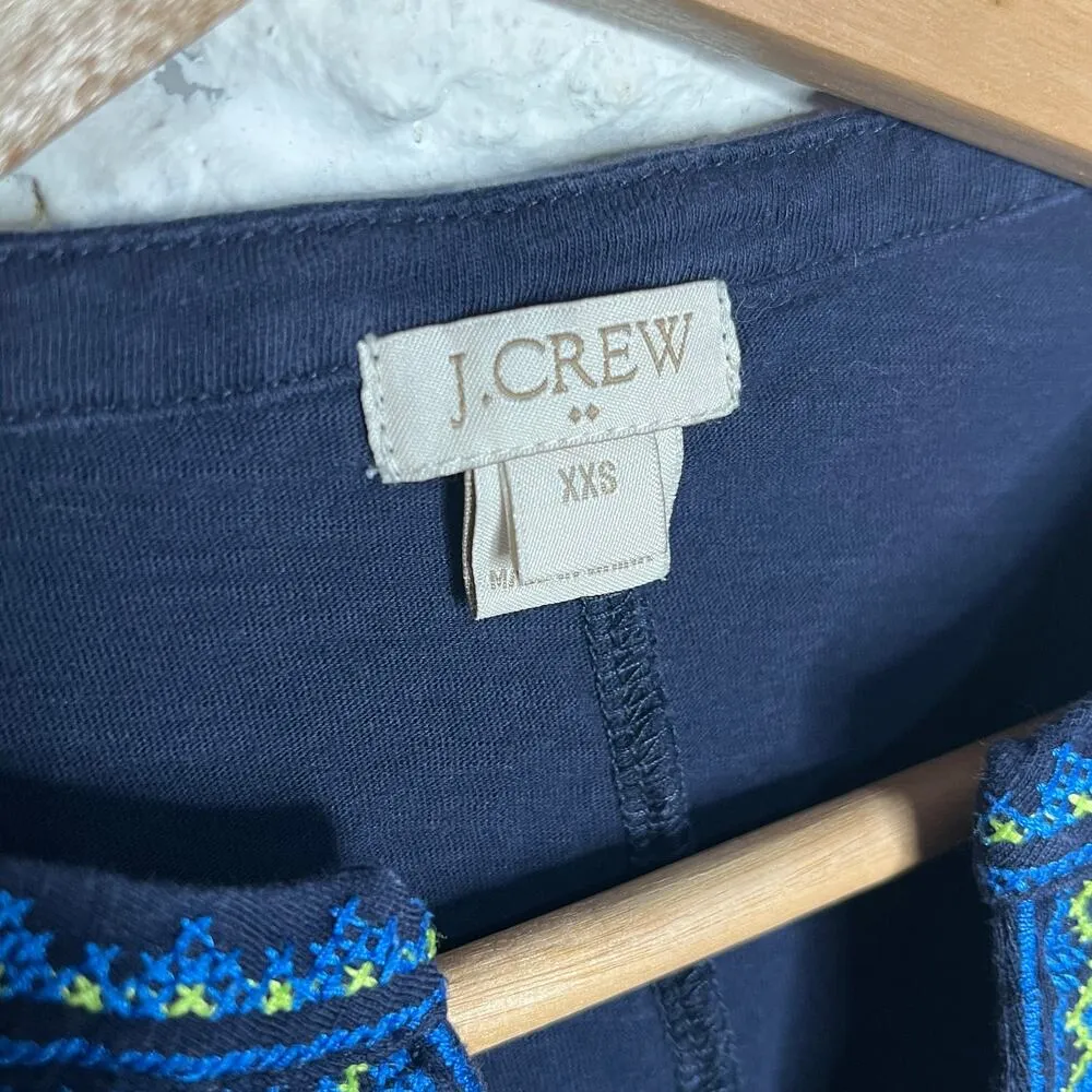 J. Crew Factory Women's Navy Blue Embroidered Placket Cotton Tank Top Size XXS - Image 3