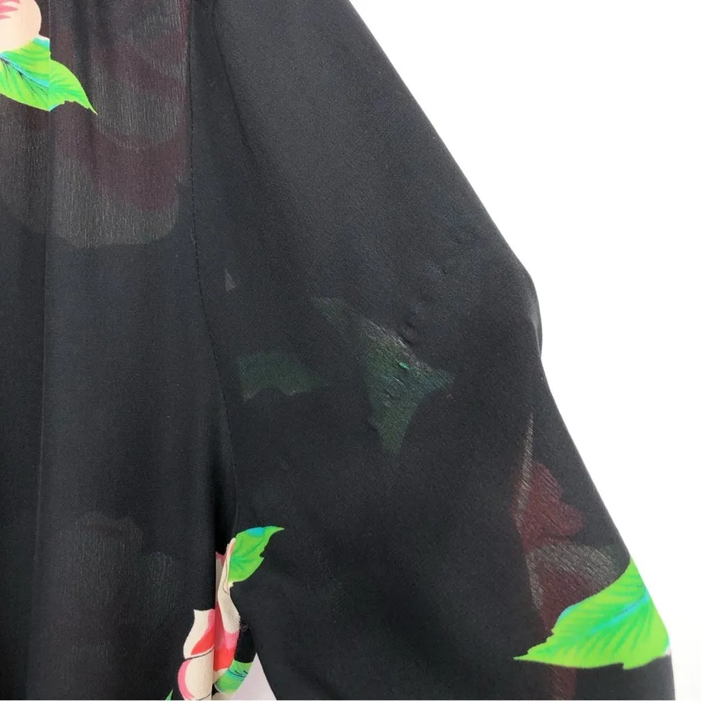 YUMI KIM Liz Floral Silk Romper Black Pink Green M - Image 4