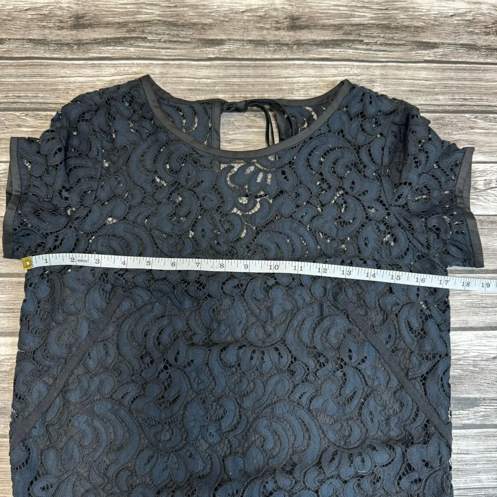 Ann Taylor LOFT Women's Lace Overlay Mini Dress 4T 4 TALL Tie Neck Zip Zipper - Image 15