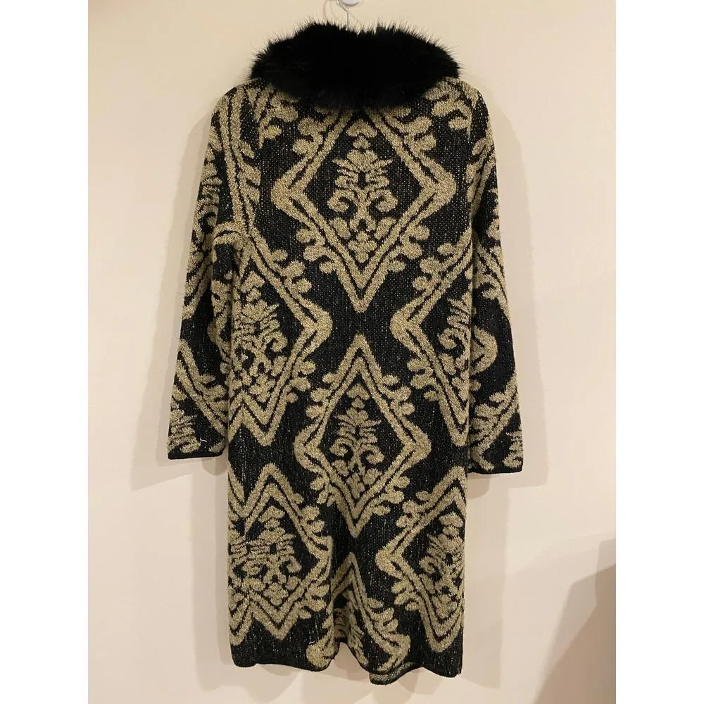 Chico’s Marielle Open Front Cardigan Sweater Faux Fur Collar Black &Gold Women’s - Image 4