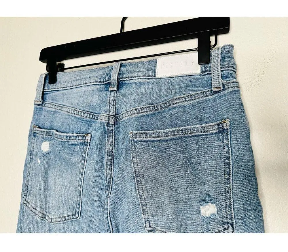 PISTOLA Light Wash Denim High Rise Distressed Raw Split Hem Jeans Size 28 - Image 4
