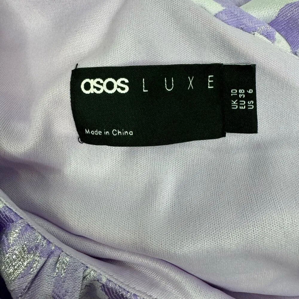 ASOS LUXE Ruffle One Shoulder Jacquard Mini Dress Purple Silver 6 Runs Small - Image 7