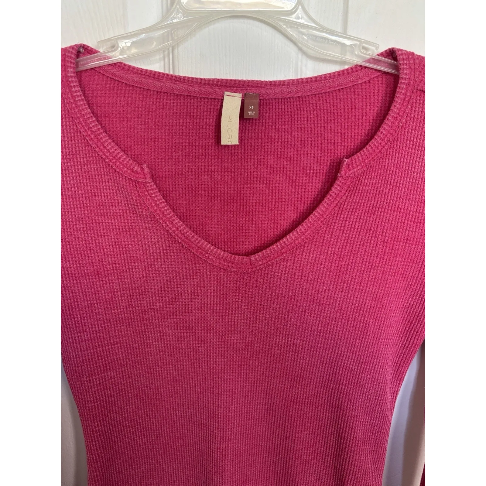 Anthropologie Pilcro Pink Notched Waffle Knit Long Sleeve Thermal Top Size XS - Image 5