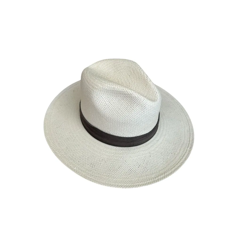 JANESSA LEONE Ivory Banded Straw Wide Brim Hat Size Medium - Image 3