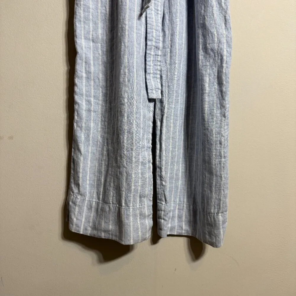 Everlane Linen Striped Button Up Jumpsuit Women's 4 Blue Tie Waist Boho Coastal - Image 10