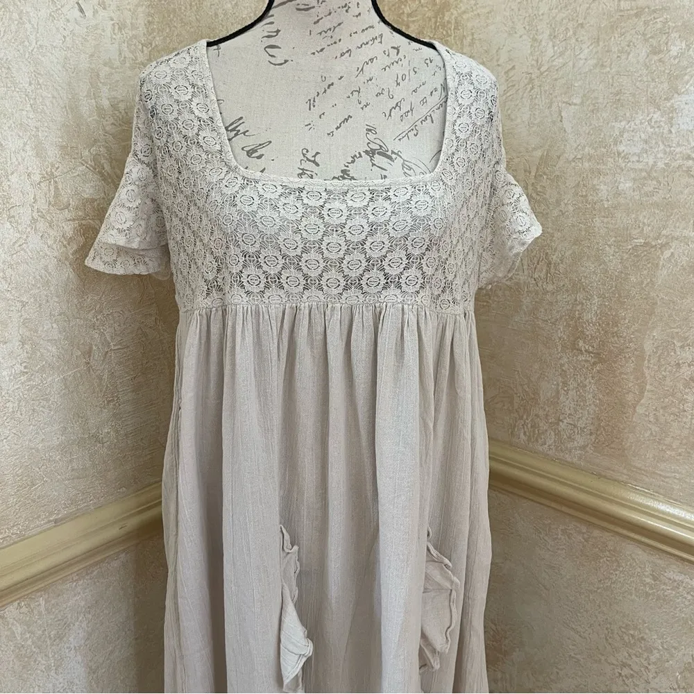 FREE PEOPLE Bring The Romance Midi Maxi Cotton Dress Neutral Sz XS oversized - Image 7