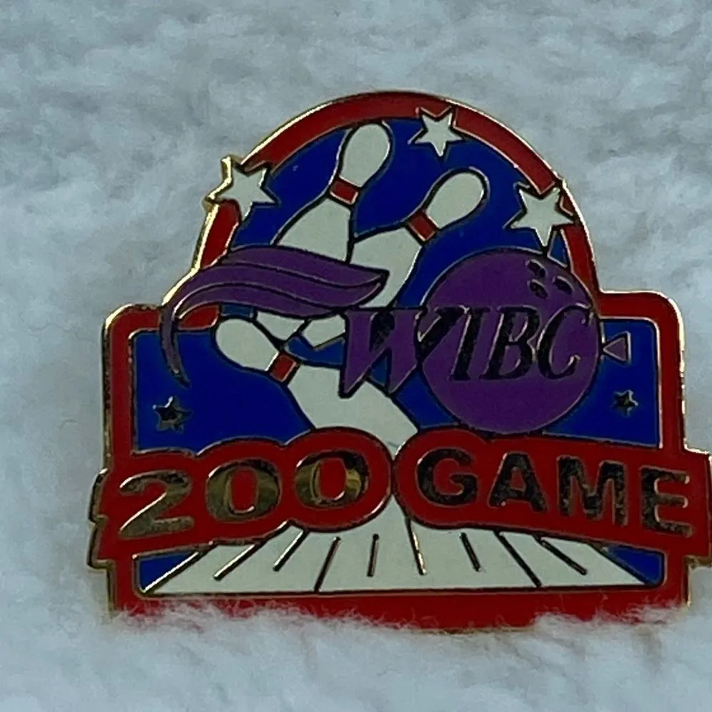 WIBC 200 Bowling League Tie Tack Lapel Pin Red White Blue Gold Colors - Image 5