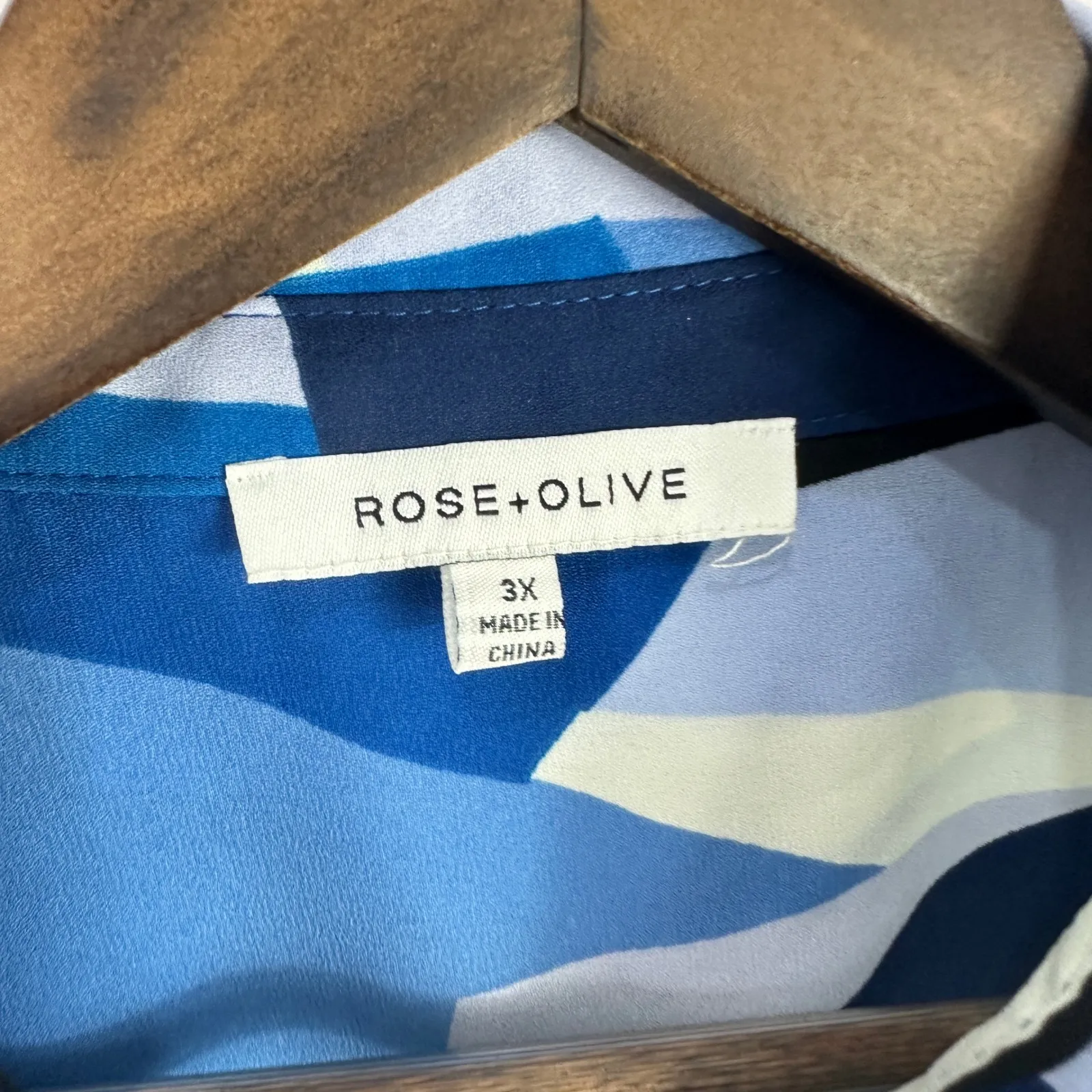 Rose Olive Shirt 3X Blue Geometric Print Button Up Statement Art To Wear Modern - Image 2