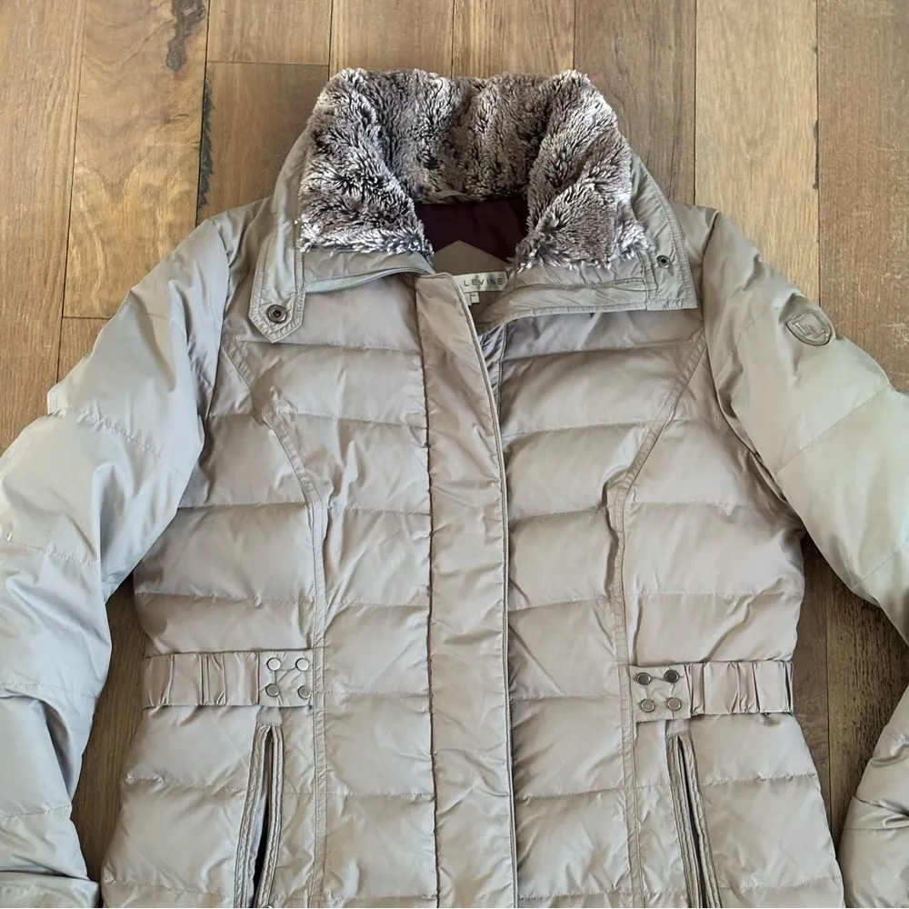 Larry Levine Beige Down Puffer Knee length Coat Size Large - Image 5