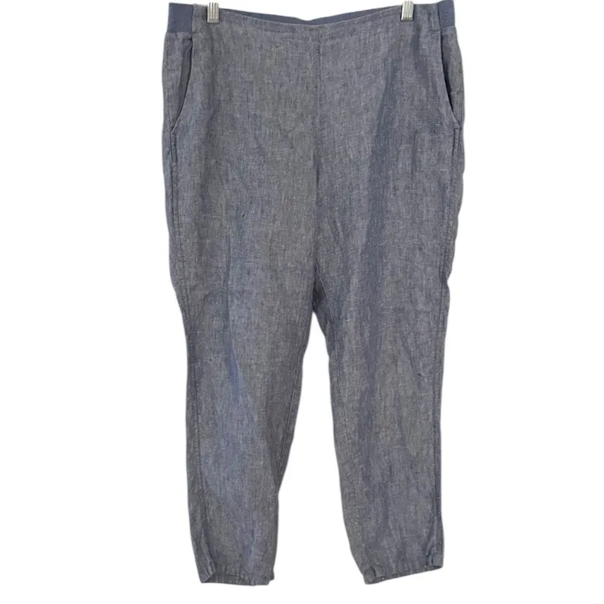 J. Jill Blue Chambray 100% Linen Pull In Pants Size Medium - Image 2