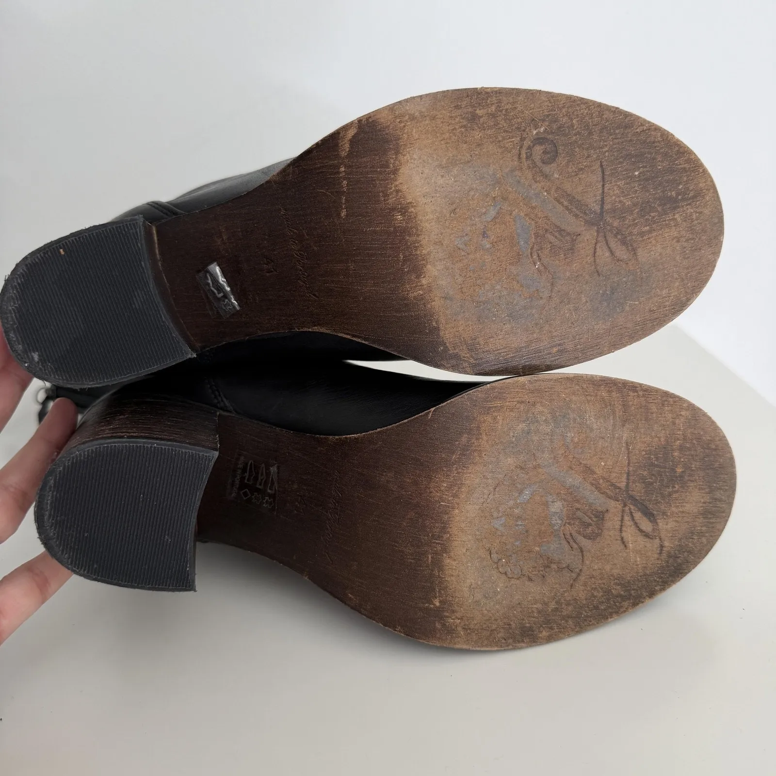 Free People Elle Slouch Boots Women 10 Black Leather High Block Heel Zip Booties - Image 12