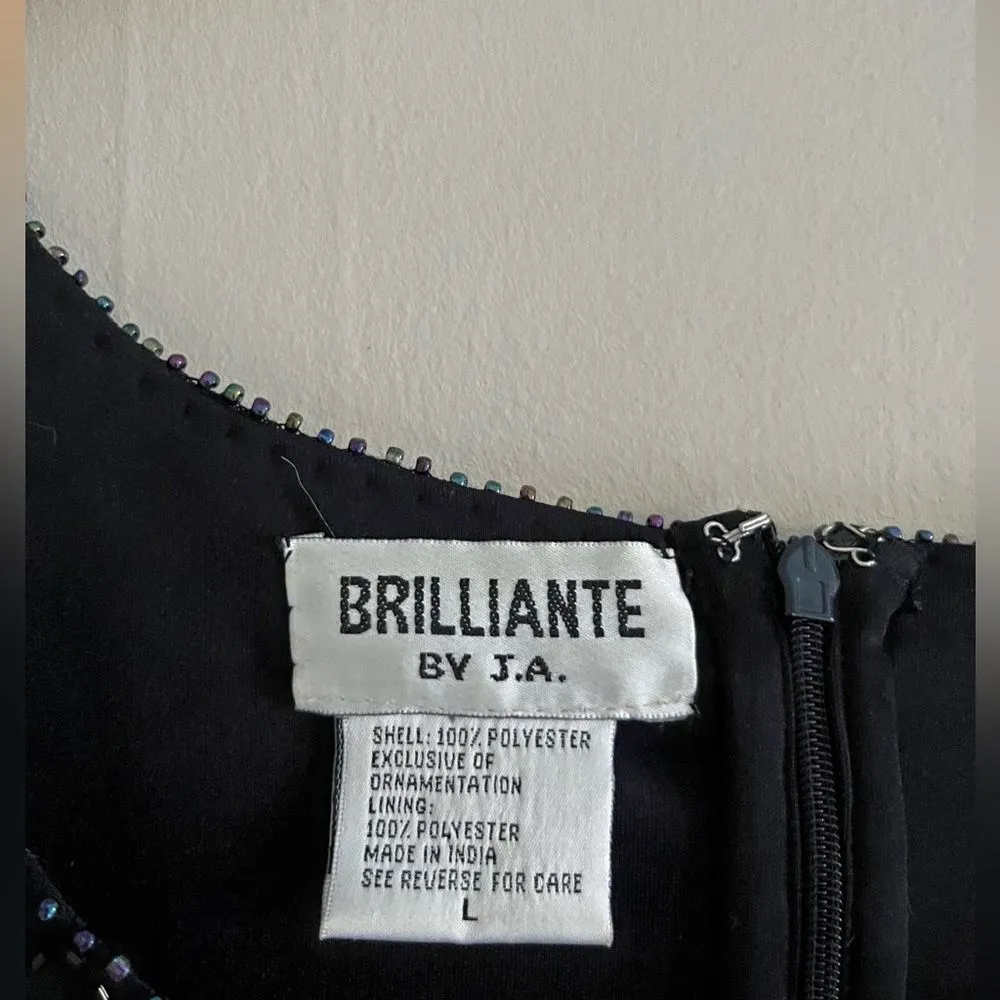 Vintage Brilliante Beaded Sequin Party Top M–L Black Floral Scoop Neck 80’s Size M - Image 3