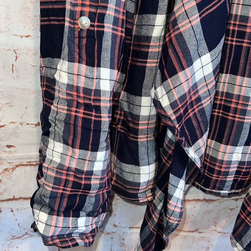 Roxy  Sweater Womens Medium Red Black Plaid Draped Open Front Cardigan Hooded - Image 5