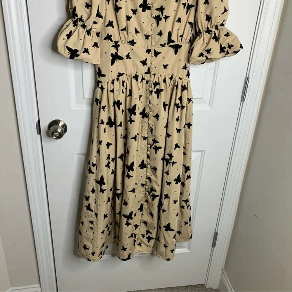 Jessa Kae butterfly kisses puff sleeves midi dress XS wedding guest‎ tuckernuck Yellow - Image 11