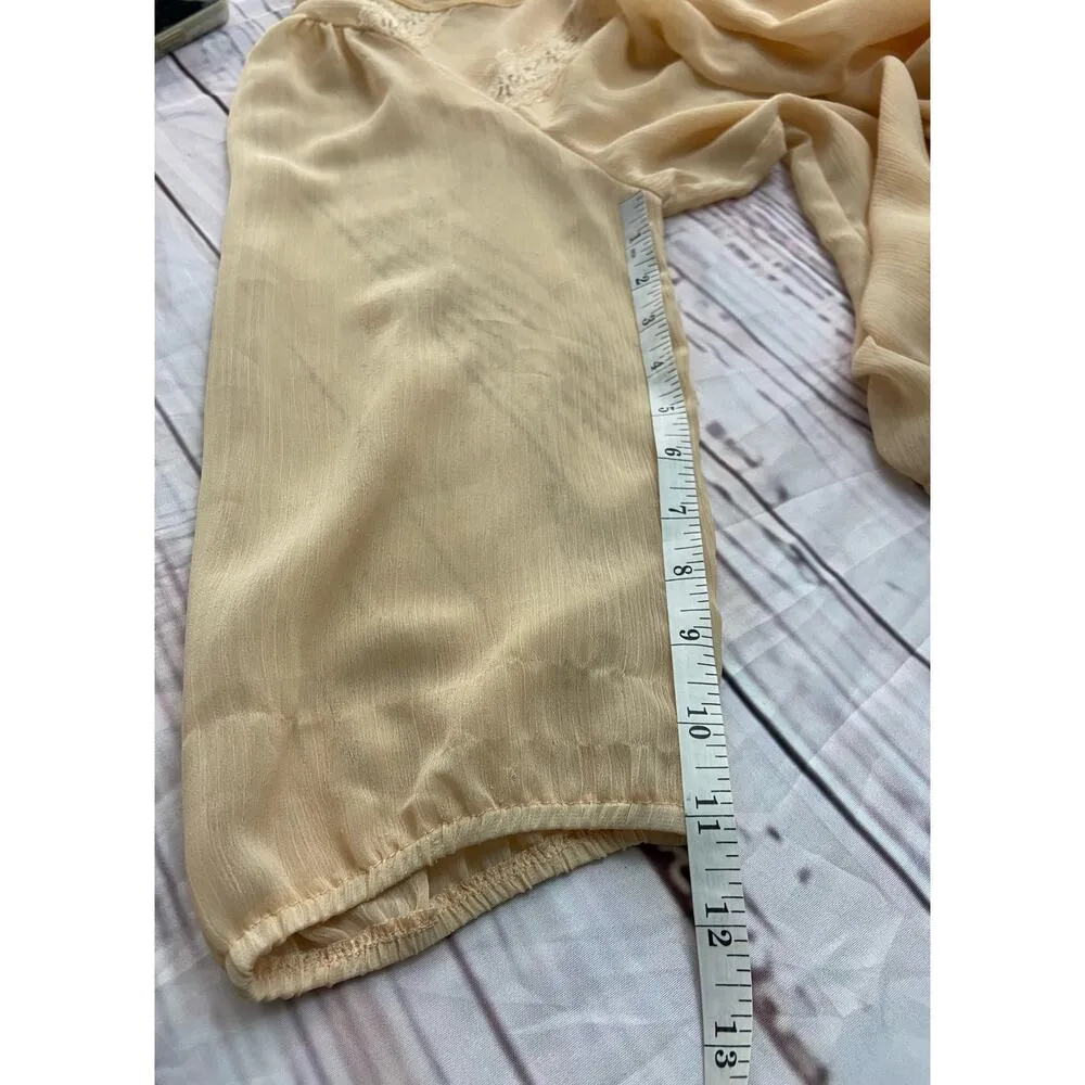 Lily White Blouse Top Womens L Sheer Chiffon Lace Keyhole 3/4 Sleeves Layering - Image 8