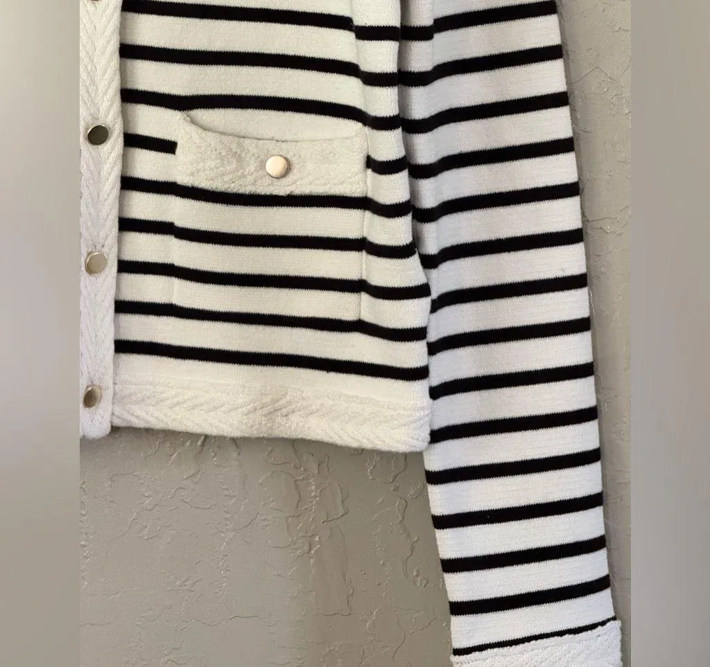 Nanette Lepore Womens Striped Cardigan in White/Black-Size Large - Image 7