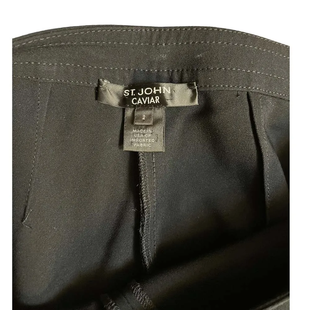 ST. JOHN Caviar Ponte Pants Black Zipper Pintuck Side Slit Trousers Size 2 EUC - Image 5
