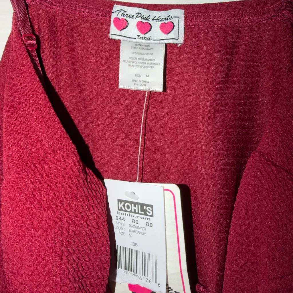 Three Hearts NWT Burgundy Lace Fit Flare Dress Junior’s Medium - Image 5