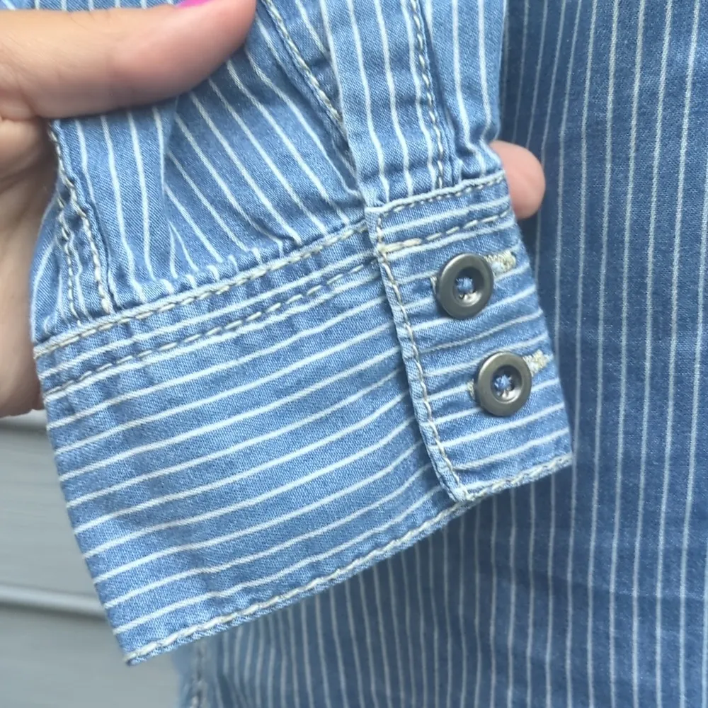 Seven7  Striped Chambray Button Down Shirt - Image 6