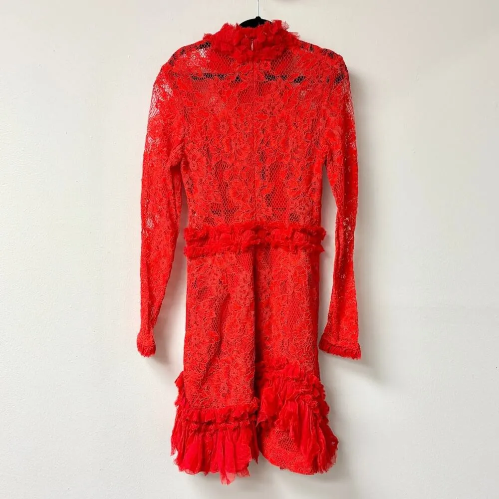 Alexis Wilhemina Long Sleeve Lace Cocktail Mini Dress Red Women's Size XS - Image 4