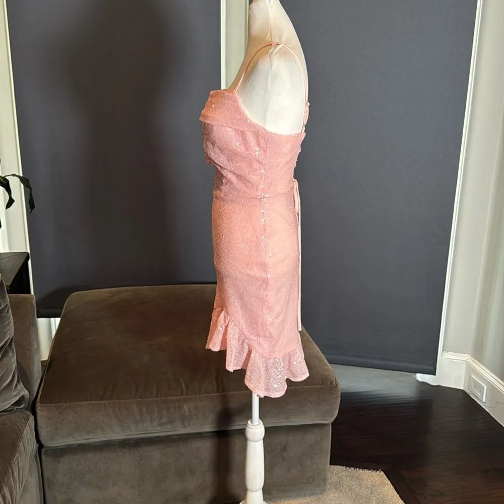 Women’s Pink Sequined Short Homecoming Party Dress Ruffle Hem CorsetBack Size 4 - Image 6