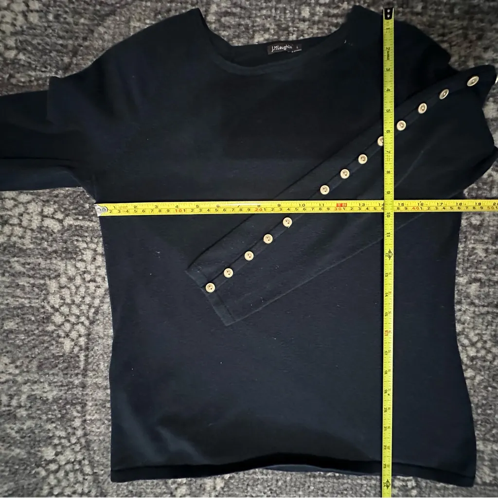 J. McLaughlin Women’s Size L Black Gold Button Sleeve Cotton Sweater - Image 6