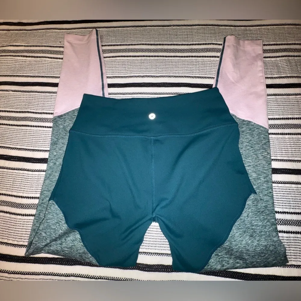 Colorblock High Waisted Yoga Leggings‎ Teal Pink Gray Athleisure Workout Pants Blue Size M - Image 5