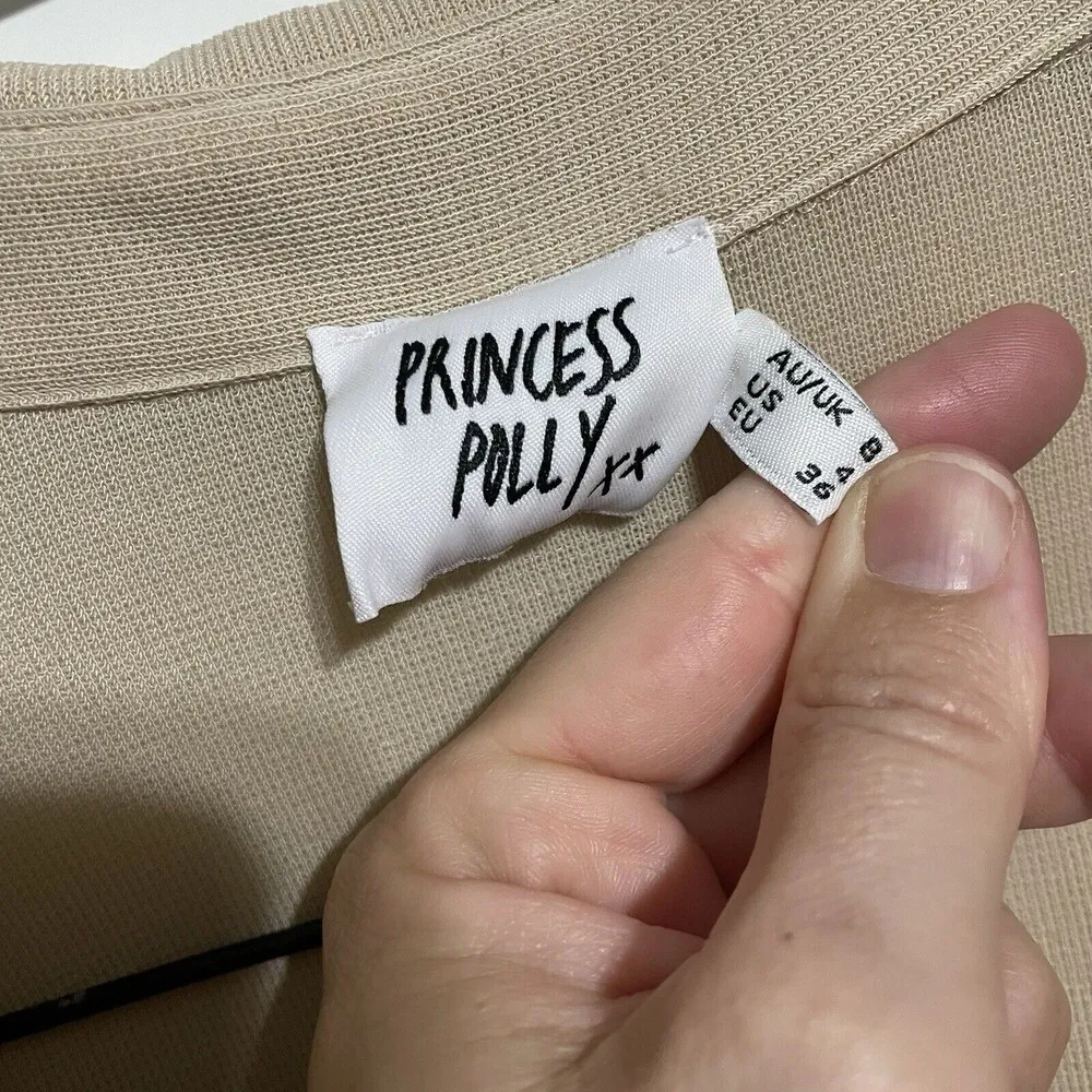 Princess Polly Button Down Long Sleeve Blouse Top‎ Beige XXS - Image 4