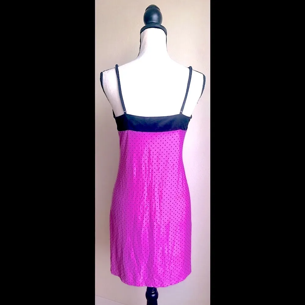 Pink/Purple Slip Chemise Nightgown: Tiny Black Polka Dots Pattern, Stretch,Sz. S - Image 3