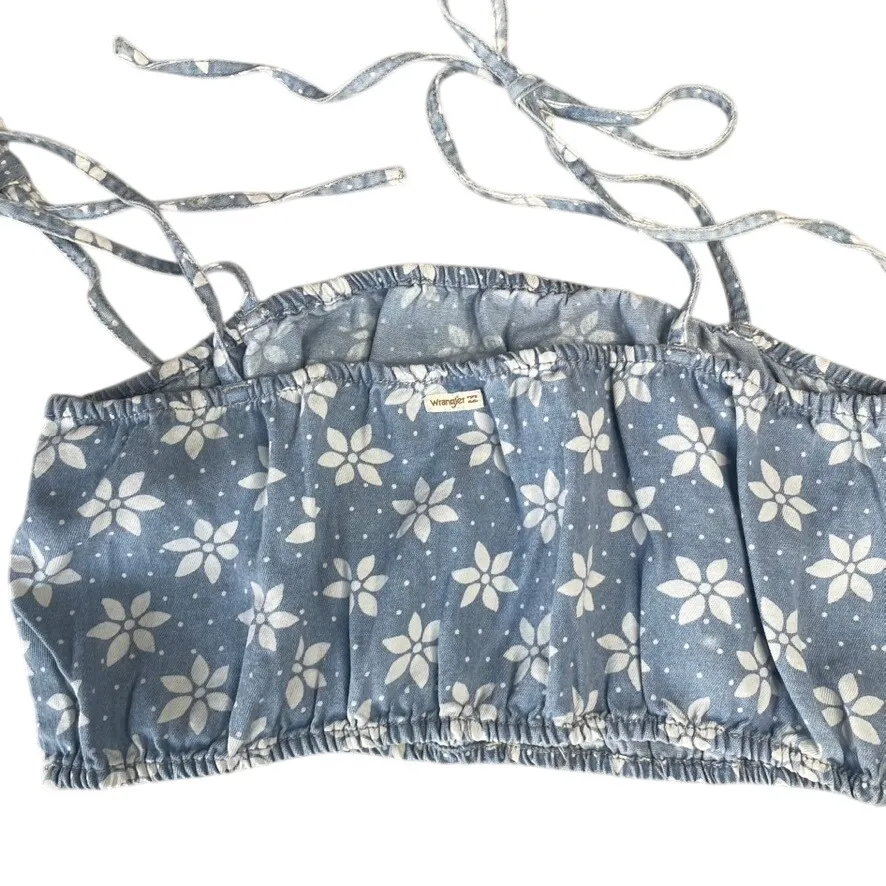 Billabong Wrangler‎ Blue Floral Smocked Crop Tank Top Women's M/M Size M - Image 4