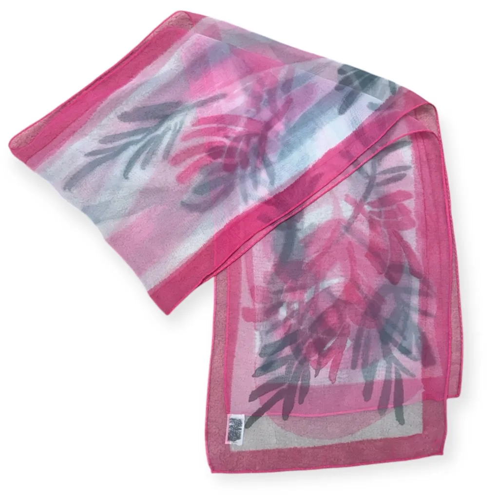 Vintage Elwin Pink Floral Sheer Scarf Long Skinny Scarf Lightweight Chiffon - Image 6