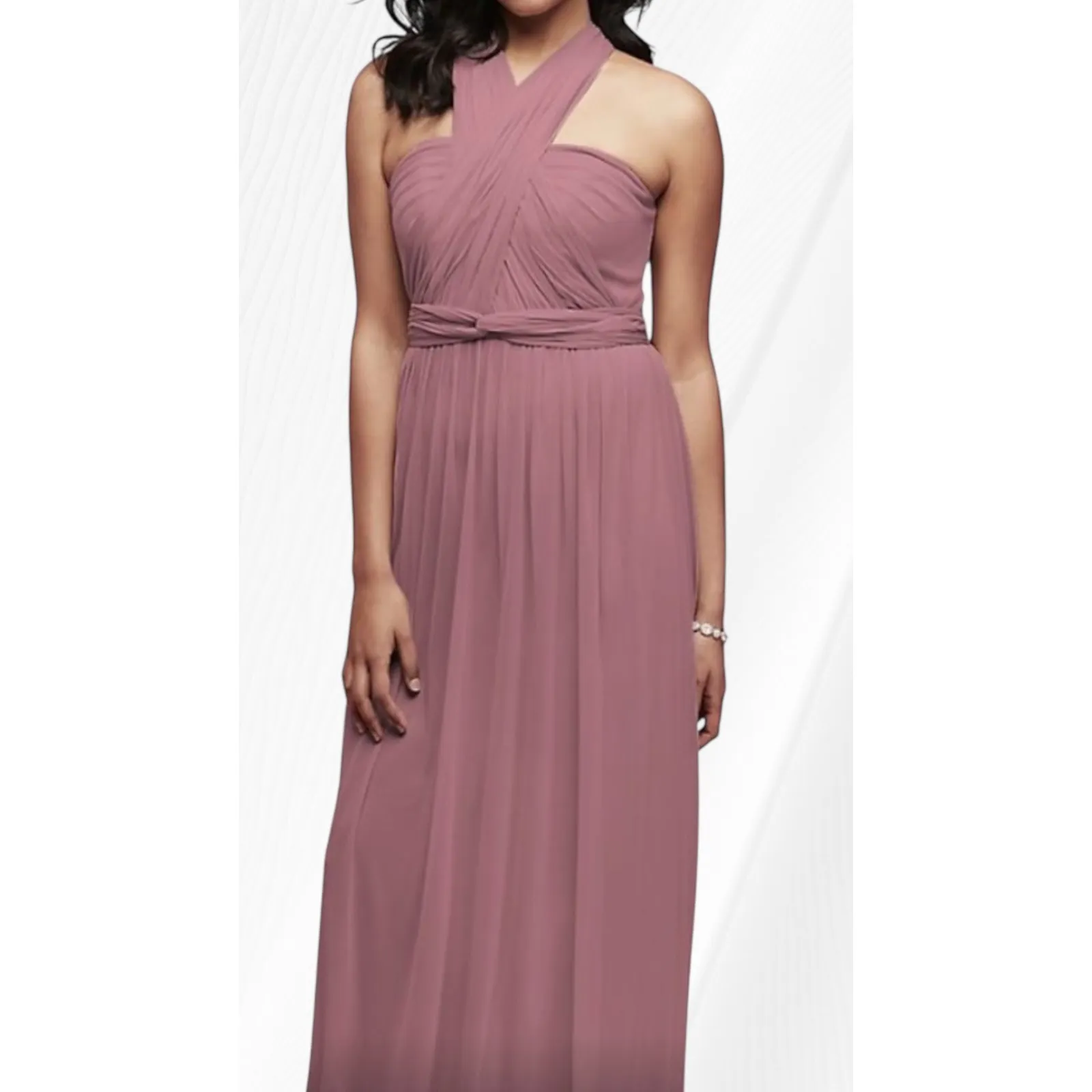 David's Bridal Bridesmaid Dress Convertible Maxi Gown Formal Mauve Size 8 - Image 4