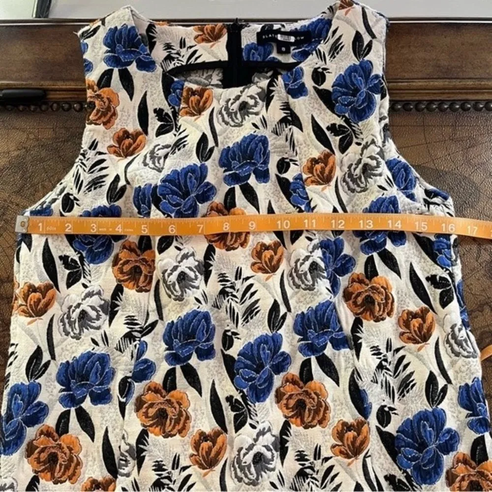 Slate & Willow Womens Size 8 Blue Orange Floral Jacquard Shift Dress Sleeveless - Image 52