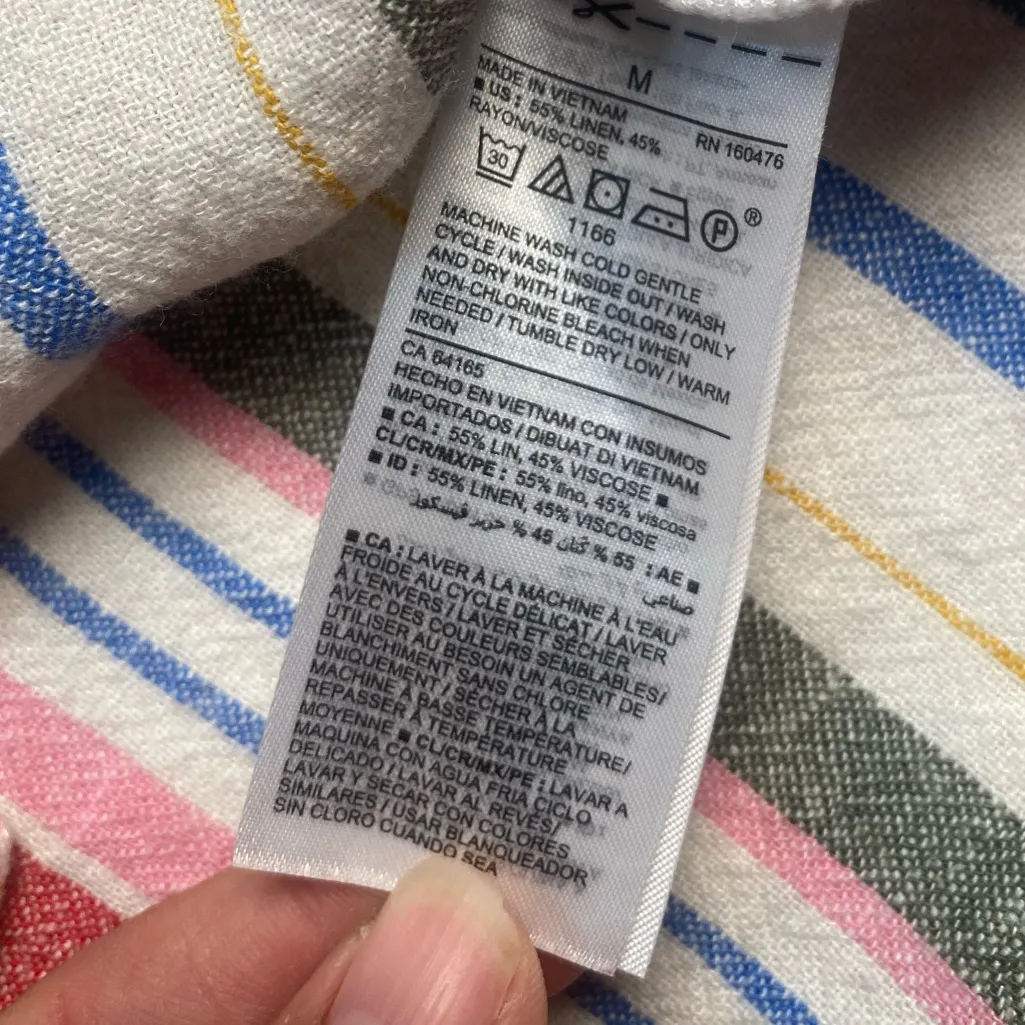 Medium Old Navy Linen Blend Cute White Stripe Beach MIDI Dress Wispy Linen Blend - Image 10