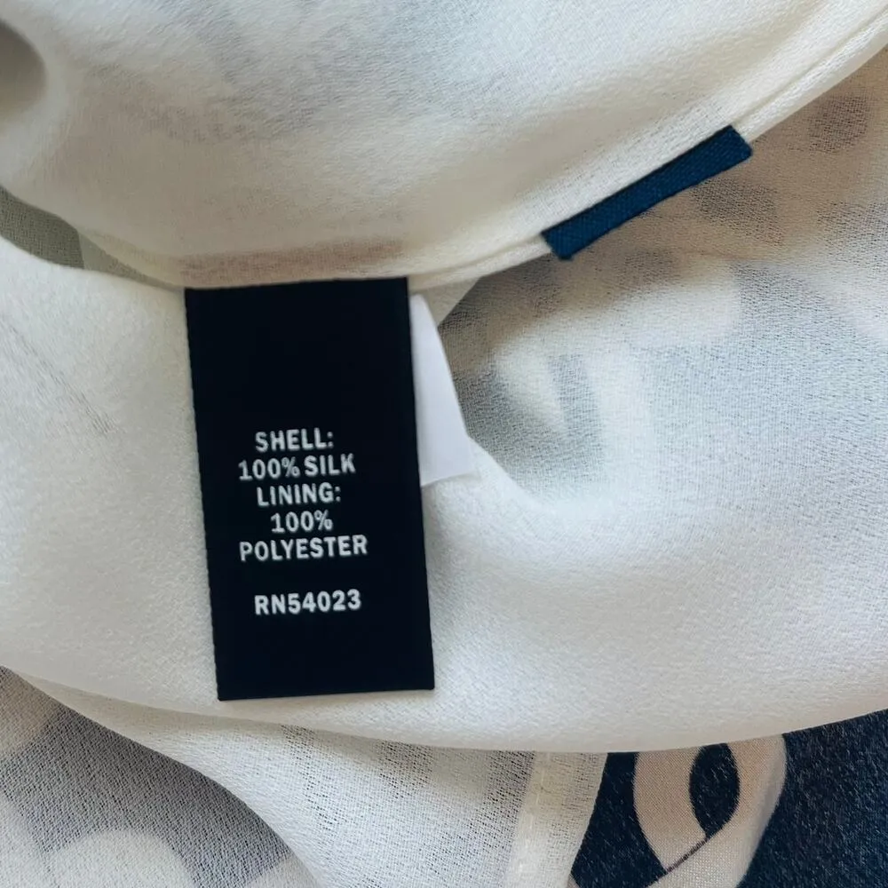 Banana Republic Silk Navy & White Interlocking Knot Pattern Straight Skirt sz 10 - Image 11