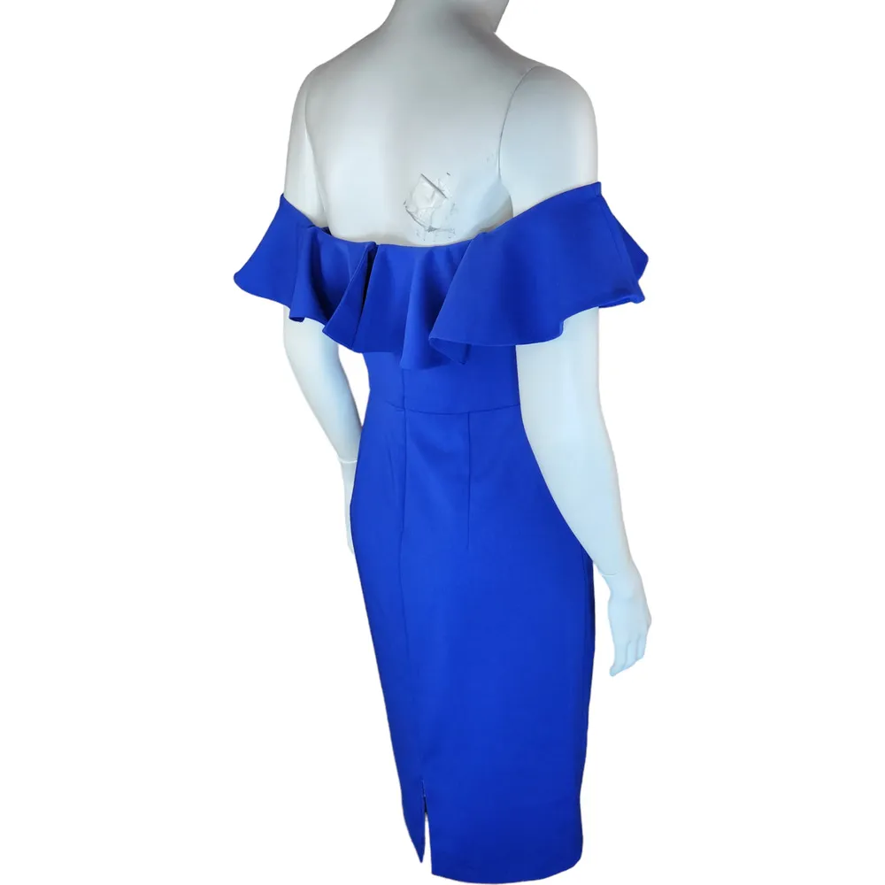 Camilyn Beth Womens Size 4 Blue Off-The-Shoulder Ruffled Sleeve Midi Dress - Image 4
